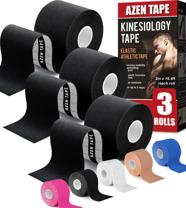 AZEN 3 Rolls Kinesiology Tape, 16.4 ft Waterproof Kinetic Tape for Joints