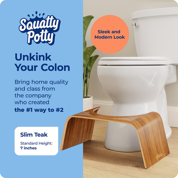 Squatty Potty Slim Teak Toilet Stool - 7-inch Height