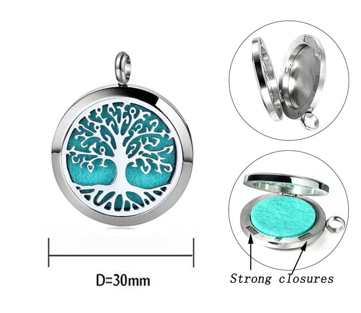 Aromatherapy Essential Oil Diffuser Necklace Tree of Life Pattern Stainless