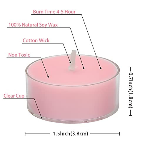 DEYBBY Natural Scented Soy Wax Tealight Candles Bulk, Romantic Rose Aromatherapy