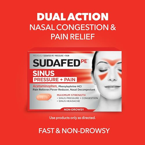 Sudafed PE Sinus Pressure + Pain Relief Tablets, Maximum Strength, Non-Drowsy