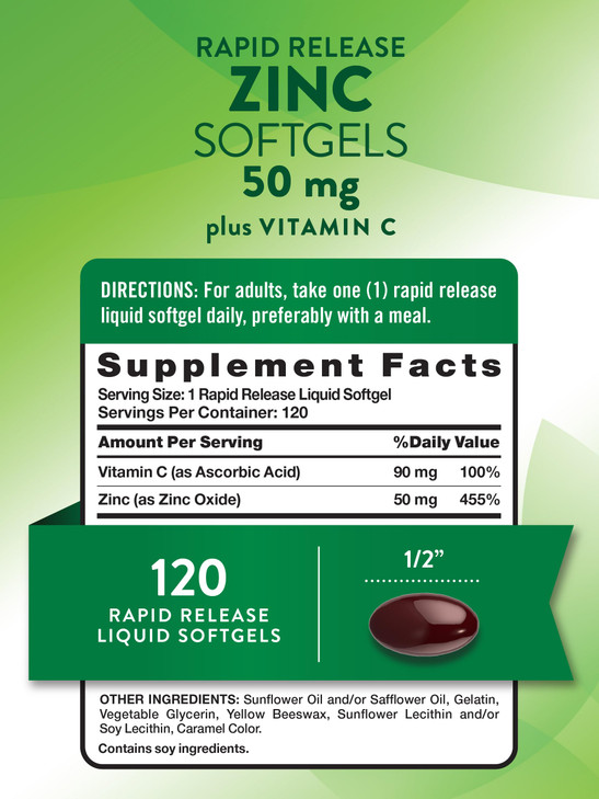 Nature's Truth Zinc with Vitamin C - 50mg - 120 Softgels