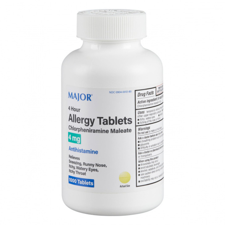 MAJOR 4 Hour Allergy Tablets - Chlorpheniramine Maleate - 1000 Count (1 Pack)