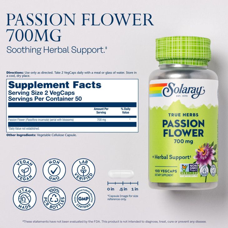 SOLARAY Passion Flower 700 mg Whole Aerial - Soothing Herbal Support