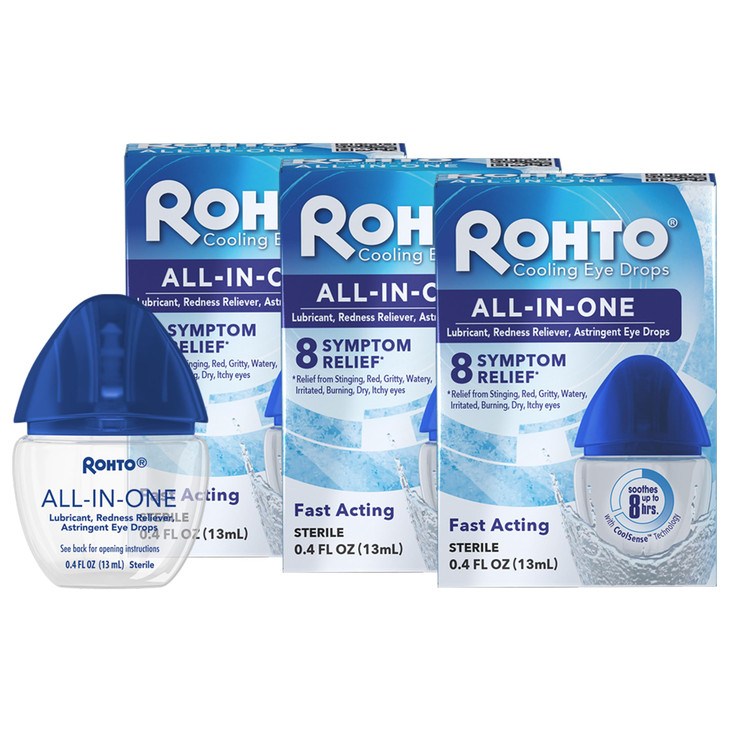 Rohto All-in-One Multi-Symptom Eye Drops, CoolSense Technology Relieves