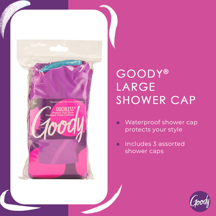 Goody Styling Essentials Shower Cap, 3 Count - Protect Your Hairstyle While Remaining Comfortable - Made With Durable And Waterproof Materials - Hair