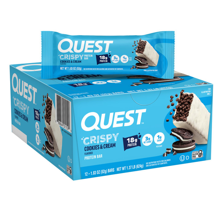 Quest Nutrition Crispy Cookies & Cream Hero Protein Bar, 18g Protein, 1g Sugar