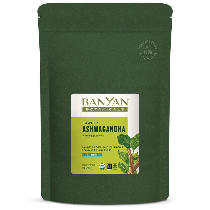 Banyan Botanicals Organic Ashwagandha Root Powder-1lb Bulk (504 Servings)Natural