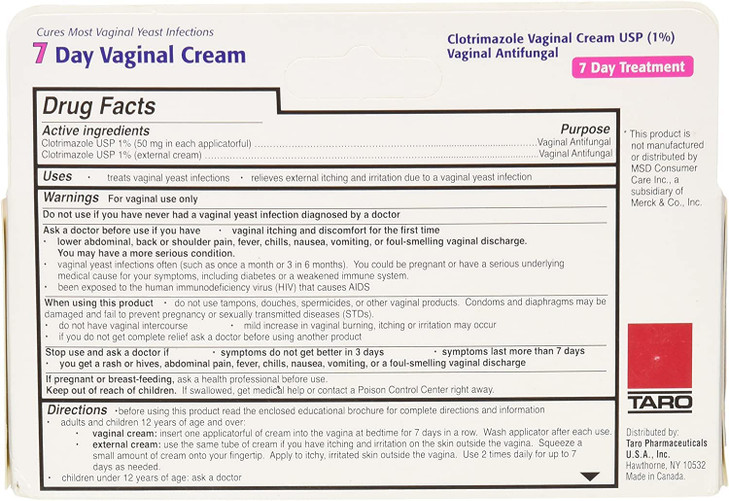 Clotrimazole USP 1% 7-Day Vaginal Cream 1.5 Oz (45g) Yeast Infection Treatment