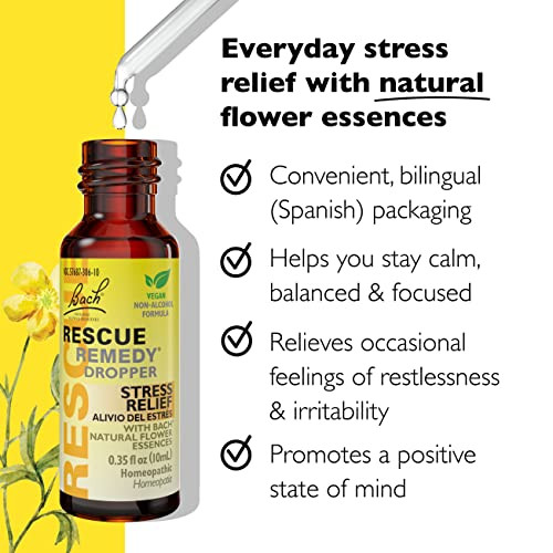Bach Rescue Remedy Dropper 10mL, Natural Stress Relief, Homeopathic Flower