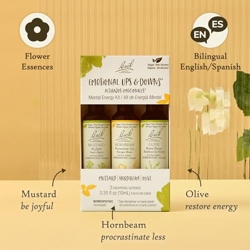 Bach Original Flower Remedies, Emotional Ups & Downs Trio Kit, for Mental Energy