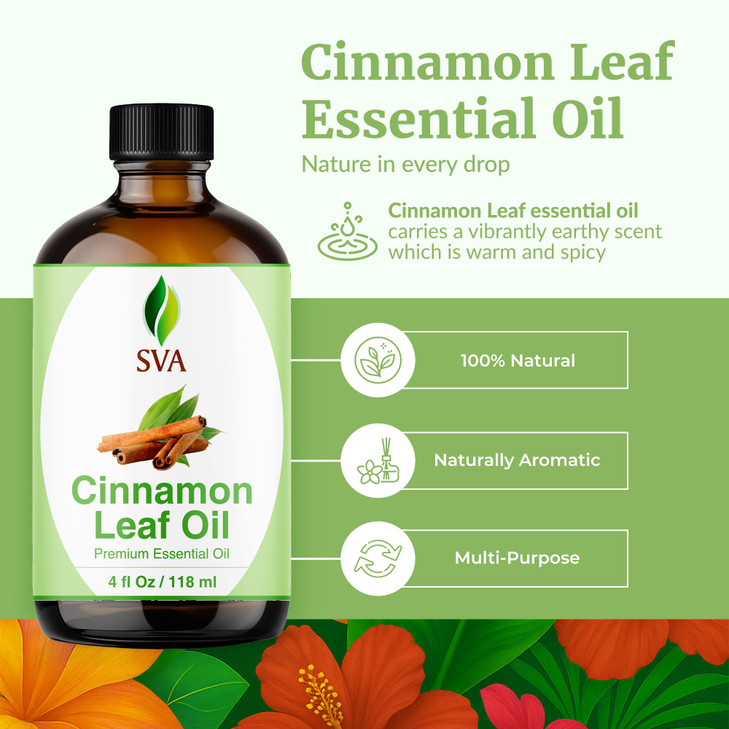 SVA Cinnamon Leaf Essential Oil - 4 Fl Oz - 100% Natural Cinnamon Oil