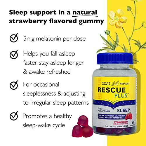 Bach RESCUE PLUS Melatonin Sleep Gummies, Natural Strawberry Flavor, Sleep Aid