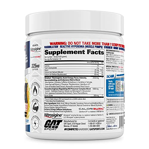 GAT SPORT NITRAFLEX Burn, Pre-Workout, Blue Raspberry, 30 Servings