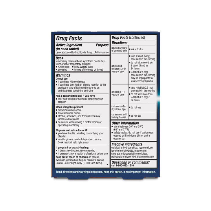 Xyzal 24 Hour Allergy Relief Medicine, Original Prescription Strength