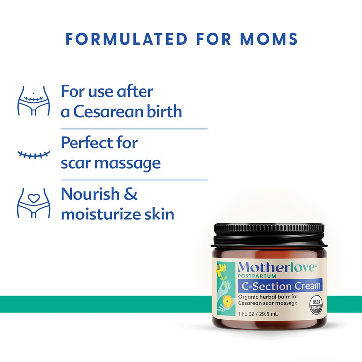 Motherlove C-Section Cream (2 oz) Organic Herbal Balm for Cesarean Scar Massage