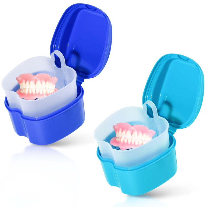 KISEER 2 Pack Colors Denture Bath Case Cup Box Holder Storage Soak Container