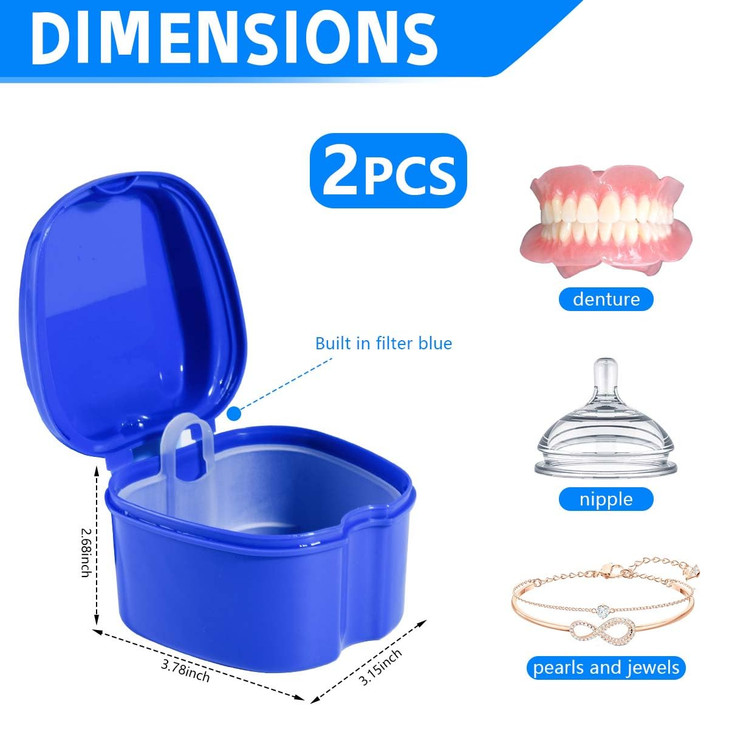 KISEER 2 Pack Colors Denture Bath Case Cup Box Holder Storage Soak Container