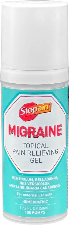 Stopain Migraine Pain Relief Gel Pump, 1.62oz, USA Made, Max Strength Fast
