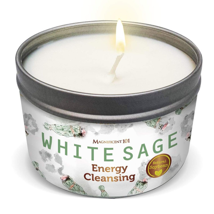 MAGNIFICENT 101 Uncrossing White Sage Smudge Candle - 6 Oz Soy Wax, 35-Hour Burn
