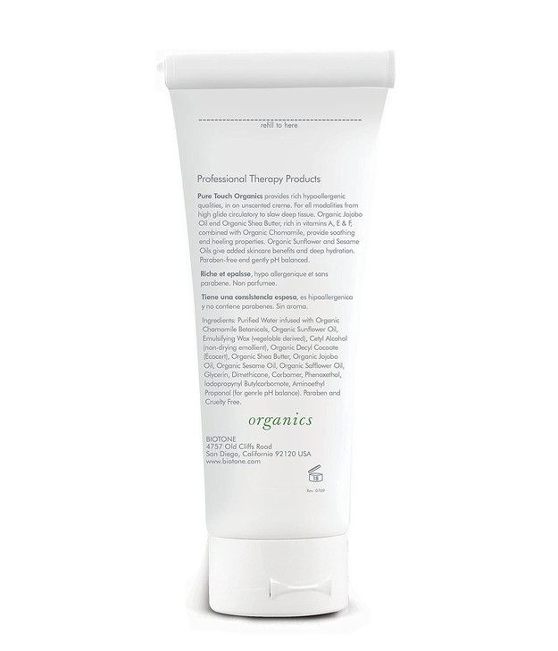 BIOTONE Pure Touch Organics Massage Crème, True Organic Massage, Rich Texture