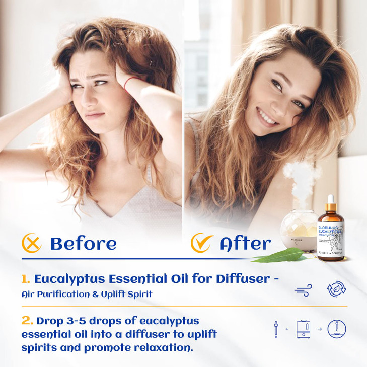 HIQILI 100ML Eucalyptus Essential Oil for Spray, Diffuser & Skin, 100% Pure