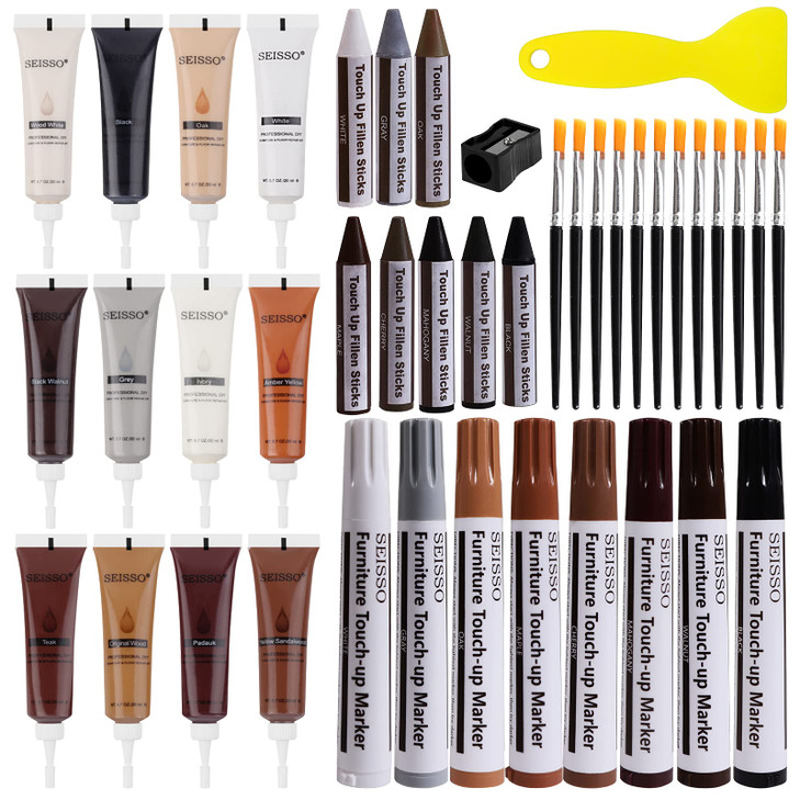 SEISSO Wood Furniture Repair Kit, 42 Pcs Wood Filler and Touch Up Markers