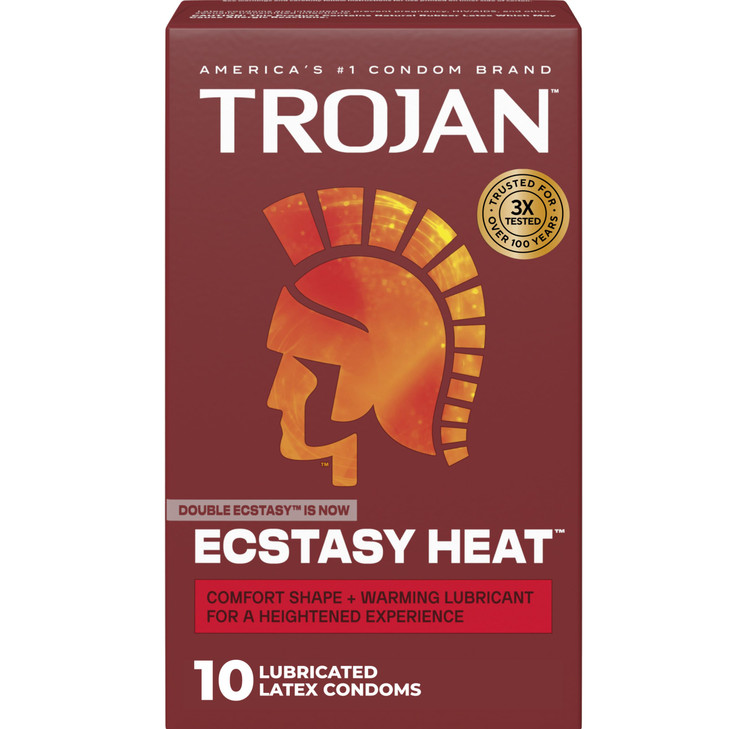 Trojan Ecstasy Heat Latex Lubricated Ribbed Condoms for Men with Warming