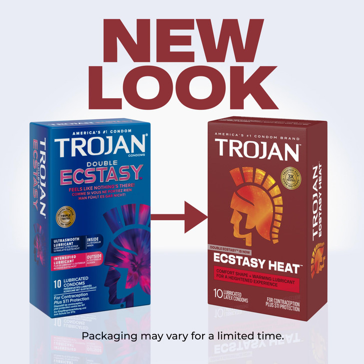 Trojan Ecstasy Heat Latex Lubricated Ribbed Condoms for Men with Warming