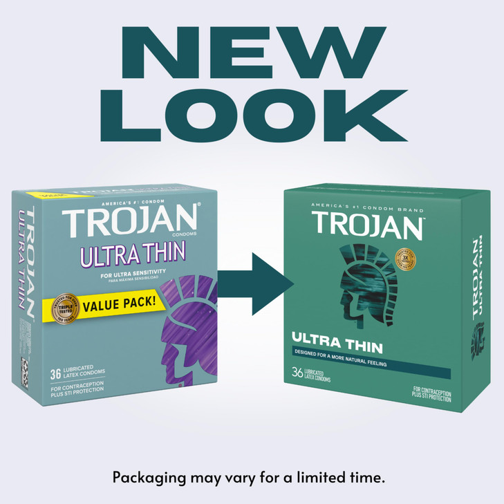 TROJAN Ultra Thin Condoms for Sensitivity, Lubricated TROJAN Condoms for Men, 36
