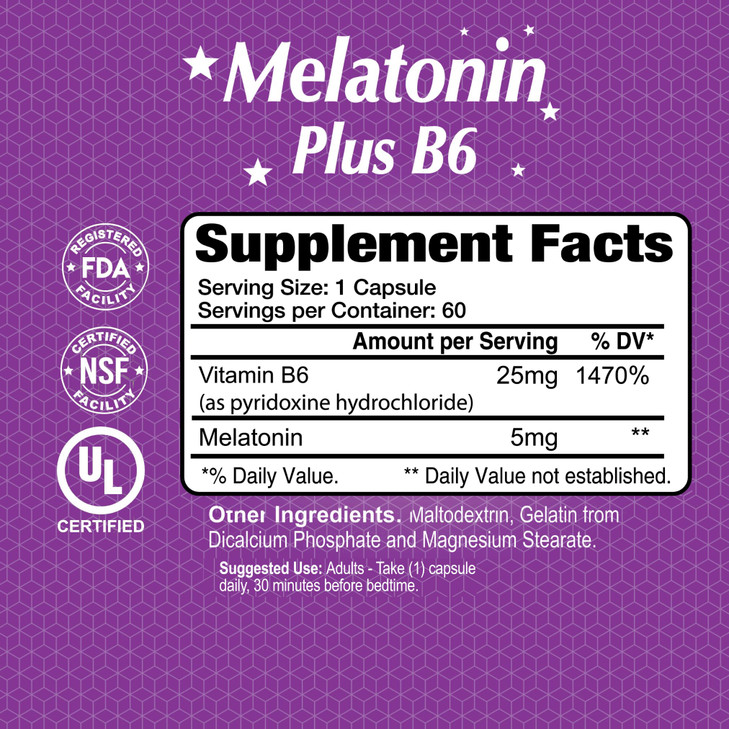 ALFA VITAMINS Melatonin Plus B-6 Supplement with 5MG Sleep Cycle Regulator