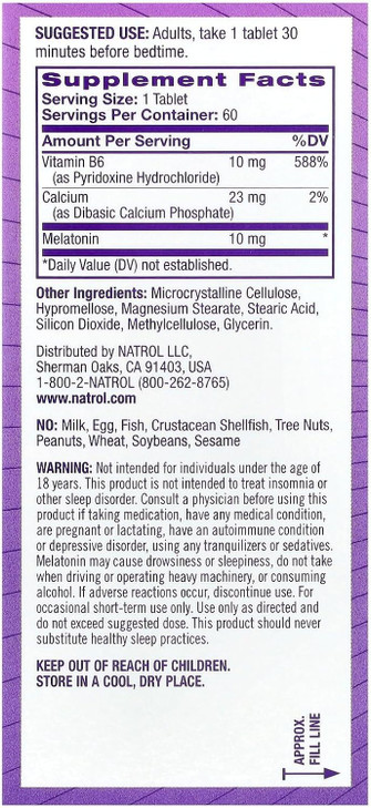 Natrol Advanced Sleep Melatonin Tablets, Maximum Strength 10 mg 60 ea (Pack