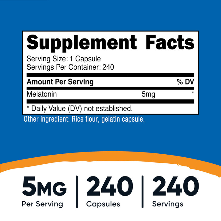 Nutricost Melatonin 5mg, 240 Capsules - 5mg Per Serving, Non-GMO, Gluten Free