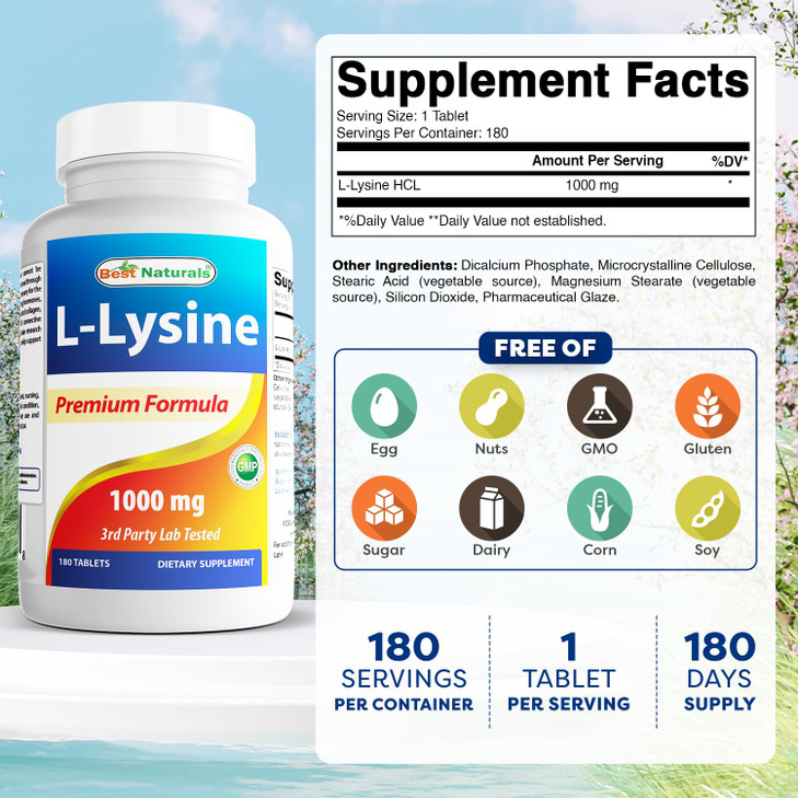 Best Naturals L-Lysine 1000mg 180 Tablets