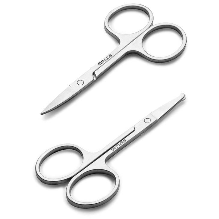 Facial Hair Small Grooming Scissors For Men Women - Eyebrow, Nose Hair, Mustache, Beard, Eyelashes, Ear Trimming Kit - Curved and Rounded Safety Tip