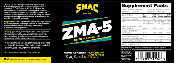 SNAC ZMA-5 Sleep Aid Supplement, Promote Muscle Recovery & Growth, Immune