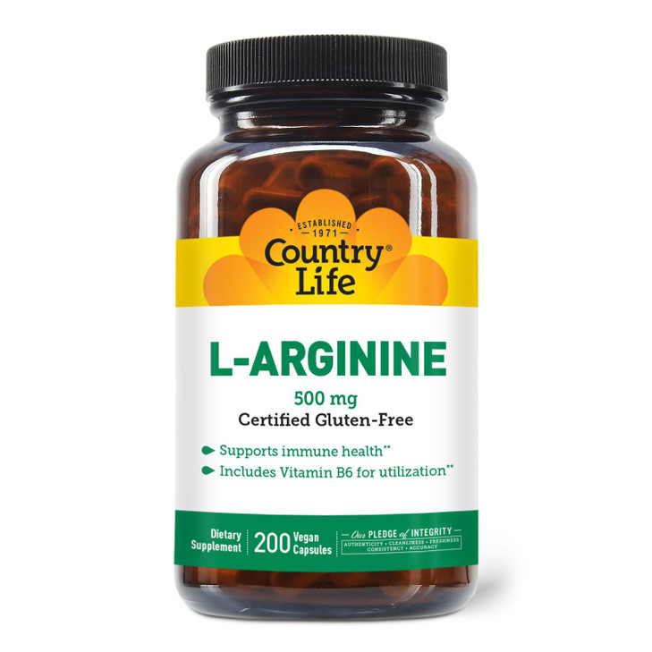 Country Life L-Arginine Caps with Vitamin B-6, 500mg, 200 Vegan Capsules