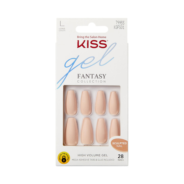 KISS Gel Fantasy, Press On Nails, Nail glue included, '4 the Cause', Beige, Long Size, Coffin Shape, Includes 28 Nails, 2g Glue, 1 Manicure Stick, 1