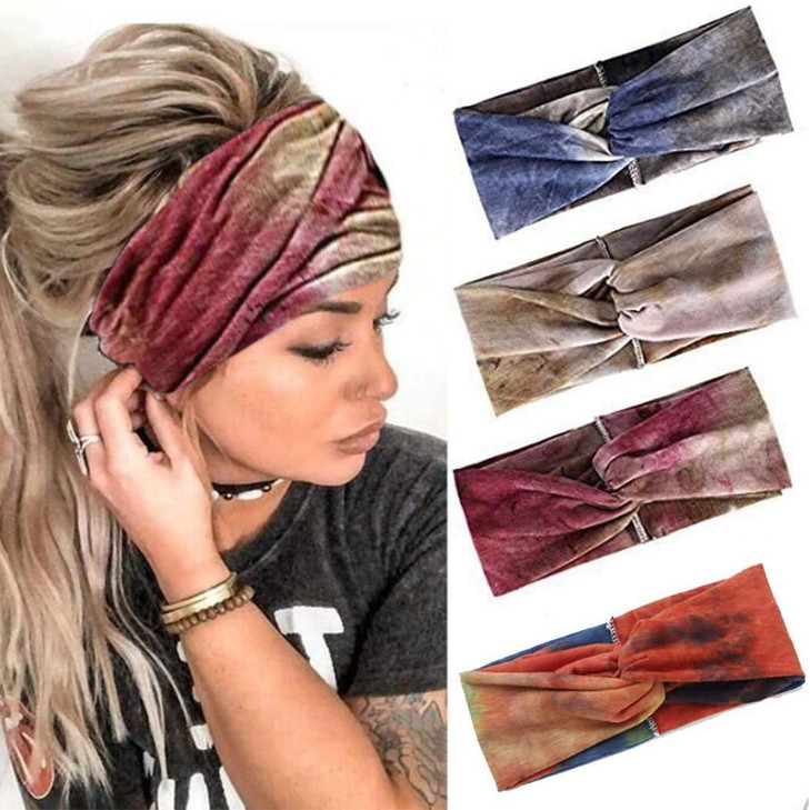 Fashband Boho Headbands Elastic Head Wraps Multi Wear Hair Bands Yoga Outdoor Headband for Women(Pack of 4) (Type E)