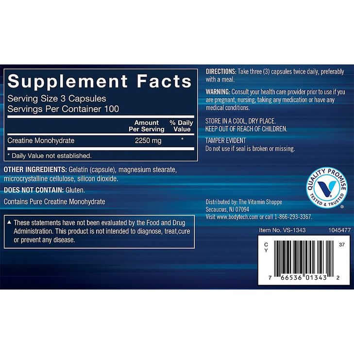 BODYTECH Creatine Monohydrate Capsules - Micronized for Maximum Absorption