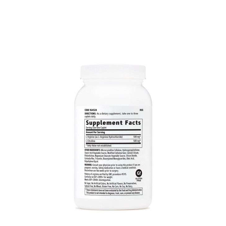 GNC L Arginine + L Citrulline 500mg Each Supplement, Supports Nitric Oxide