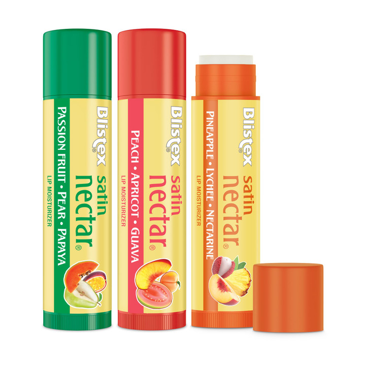Blistex Satin Nectar Lip Balm, 0.15 oz, 3 Count, Lip Moisturizer Variety Pack, Moisturizes and Comforts Dry Lips, Refreshing Flavor Blend, Easy Glide