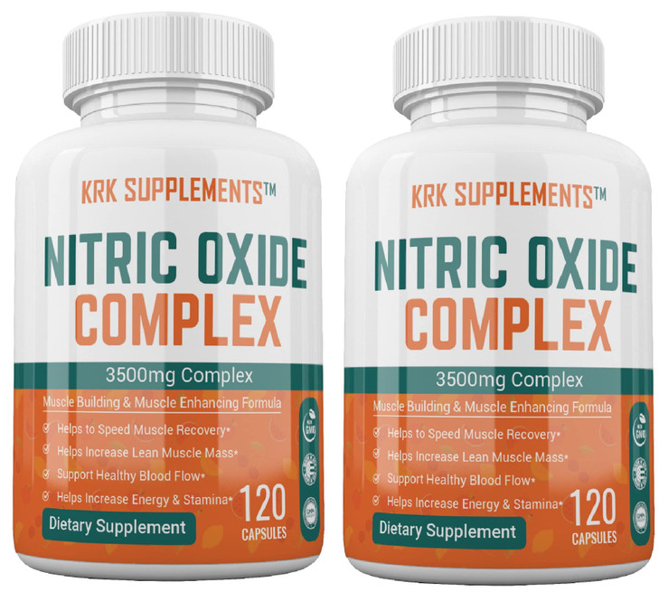 KRK SUPPLEMENTS 2 Bottles Nitric Oxide Complex 3500mg Per Serving L-Arginine HCL