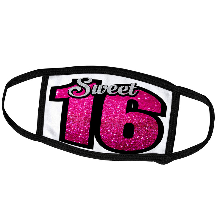 3dRose Sweet Sixteen with Pink Glitter for Birthday Girl Women Gift Happy - Face Mask, 7.25 by 4.7-inch (fm_254251_1)