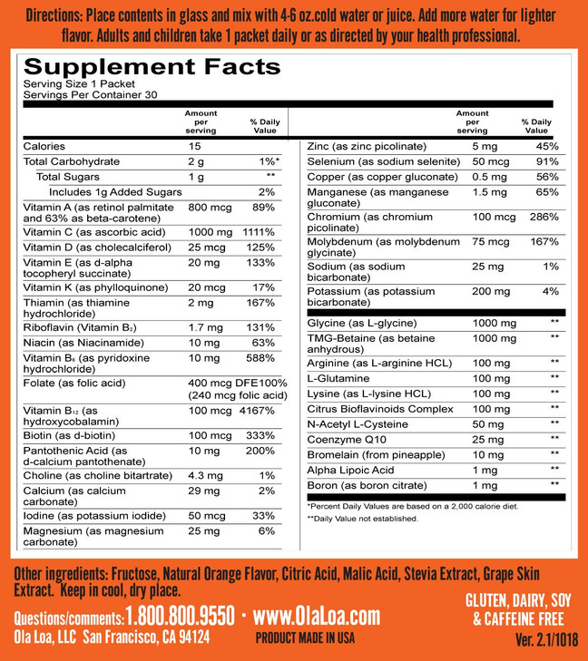 Ola Loa Energy Orange Multi Vitamin Drink Mix
