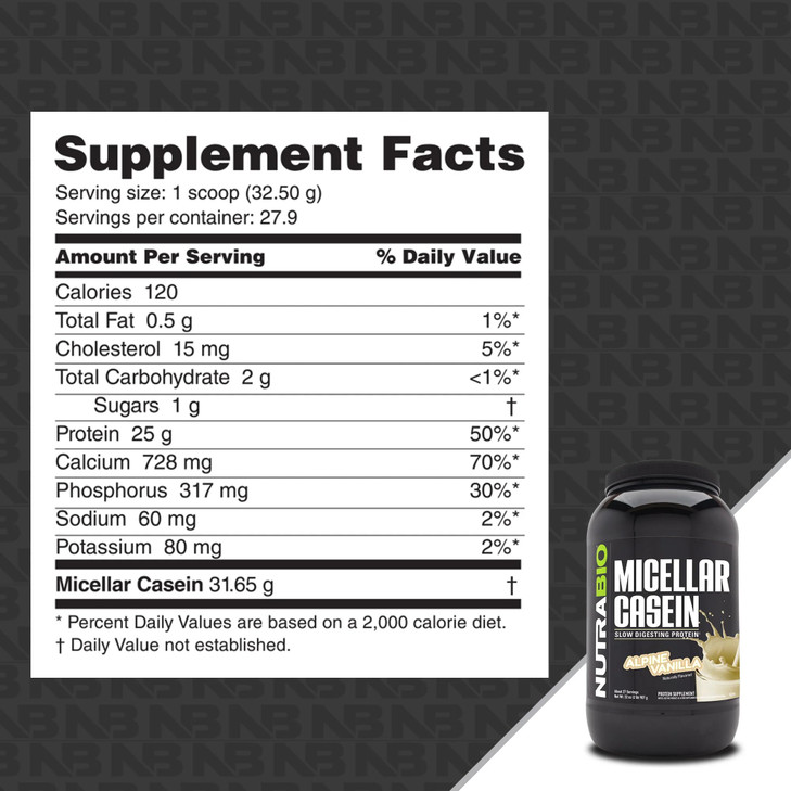 NutraBio Casein Protein Powder, Micellar Casien Powder, 25g Slow Digesting
