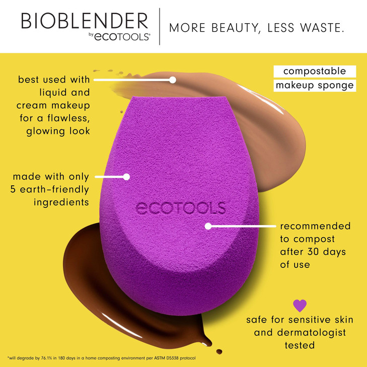 EcoTools Bioblender Makeup Sponge Duo, Compostable Makeup Blender, For Liquid & Cream Foundation, Seamless Application, Eco-Friendly Beauty Sponge, C