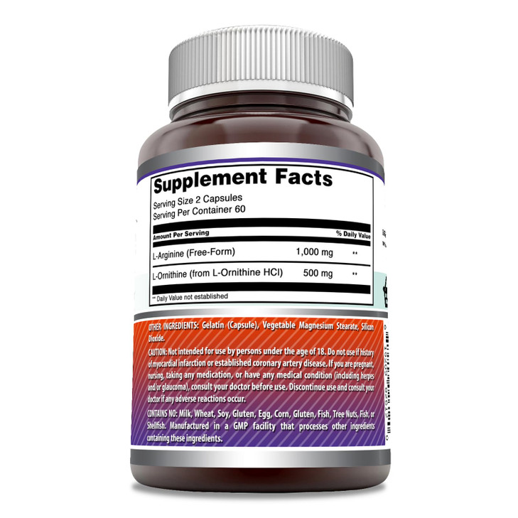 Amazing Formulas L-Arginine/L-Ornithine 1500 Mg Per Serving, Capsules