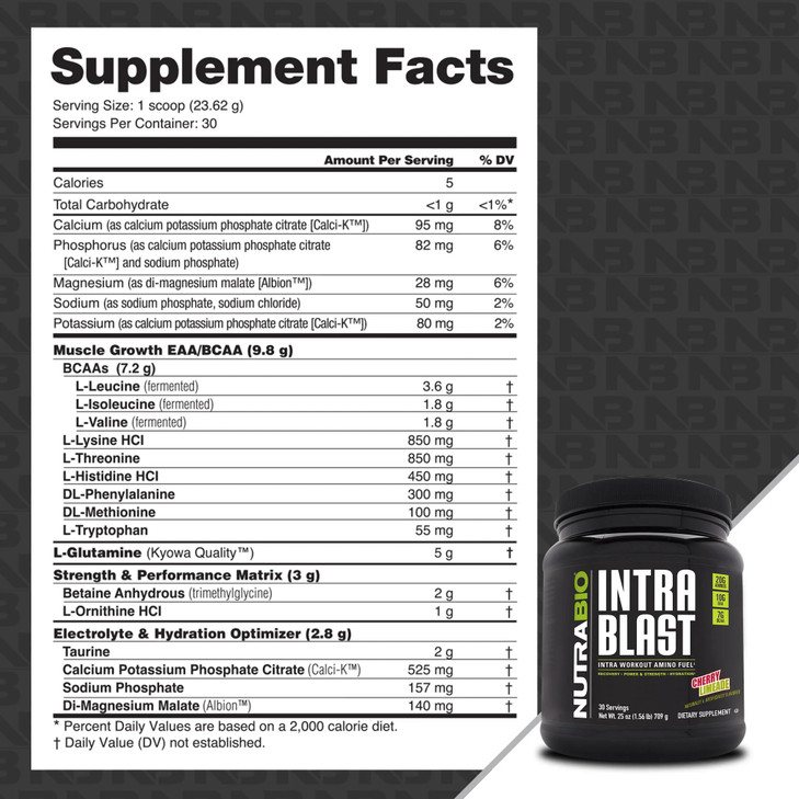 NutraBio Intra Blast Bcaa Powder Amino Acid Supplement, Electrolyte & Hydration