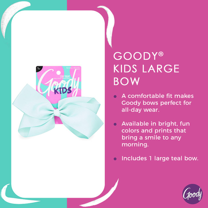 GOODY Kids Large Teal Bow Barrette - Stay Tight Closure - Comfort Fit - All Hair Types - 1 Count (Pack of 1) - Children, Unisex